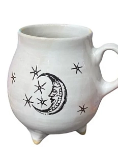 Кружка-котелок ручной работы Керумбия на ножках «Луна», белая, керамика, 350 мл