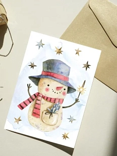 Открытка DARI DARI на Новый год «Снеговик в шляпе», А6