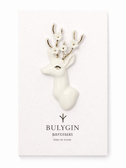 Брошь ручной работы Bulygin «Олень», бело-серебристая, фарфор, фото 4.