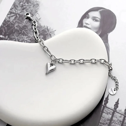 Браслет-цепочка ручной работы РисМакс с сердцем, нержавеющая сталь, фото 3.