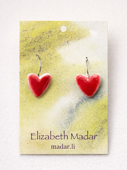 Серьги Elizabeth Madar Сердечки, керамика, ярко-красные, фото 1.