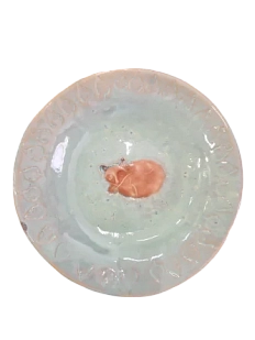 Тарелка ручной работы «Спящая лисичка», голубой, керамика, 17,5 см