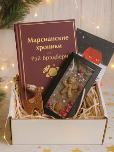 Подарочный набор на Новый год с книгой «Марсианские хроники», ёлочной игрушкой и шоколадом