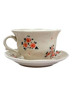 Чайная пара ручной работы Slowday Ceramics «Розовые цветочки», полуфарфор, 200 мл