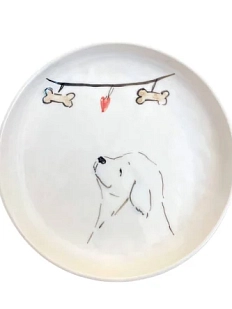 Тарелка ручной работы Собачка с косточками , керамика, 13-14 см
