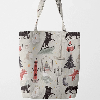 Сумка шоппер Забористый текстиль «Котики Петербурга. Зима», хлопок, бежевый, фото 1.