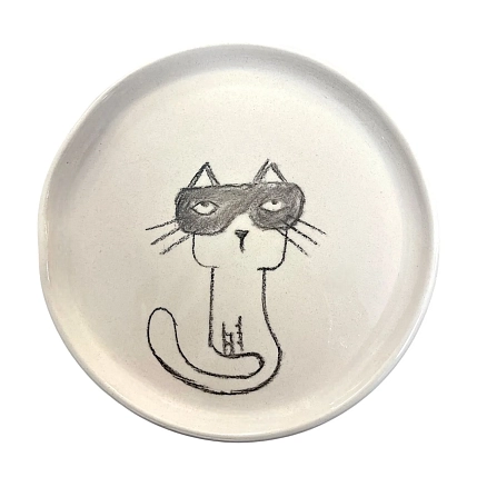 Тарелка ручной работы Правильная посуда «Котик в очках», керамика, фото 1.