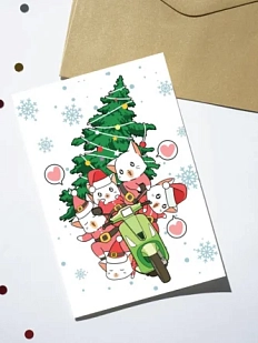 Открытка DARI DARI на Новый год «Котики с ёлкой», А6