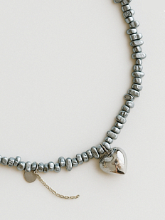 Чокер ручной работы «Kylie Silver», гематит, родированная латунь