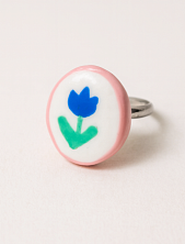 Кольцо ручной работы незамкнутое круглое «Синий цветочек», полимерная глина