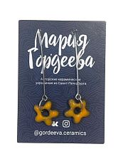 Серьги на длинной петле Цветочки, керамика, оранжевые
