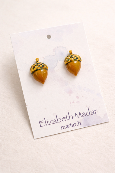 Серёжки-гвоздики Elizabeth Madar «Жёлудь», керамика, фото 2.