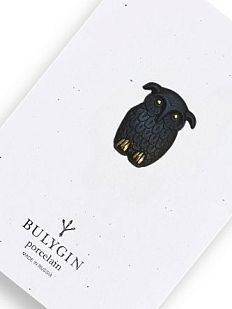 Брошь ручной работы Bulygin «Сова», фарфор, чёрно-золотистая