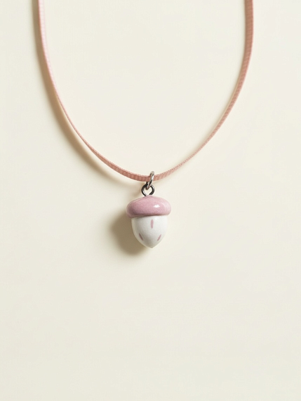 Чокер ручной работы «Клубничка» на ленточке, керамика, розовый, фото 1.