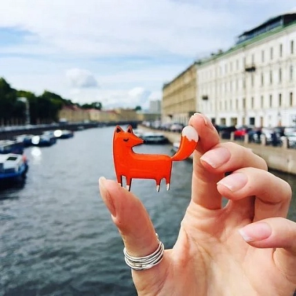 Брошь ручной работы Ручками-Ручками «Лисица», оранжевая, дерево, фото 2.