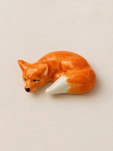 Магнит Мама Черепаха керамический, ручной работы «Спящий лис», большой, рыжий