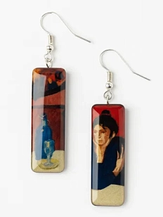Серьги с картиной «Любительница абсента», дерево с эпоксидной смолой