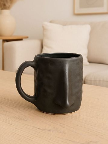 Кружка ручной работы Тата вытворяет/NF ceramics «Нос», чёрная матовая, 400 мл, фото 6.