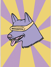 Картхолдер «Пёс в очках», жёлто-фиолетовый