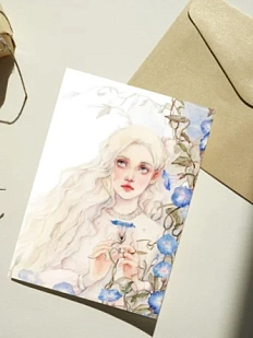 Открытка Оксана Викторова «Девочка с голубым вьюнком», односторонняя