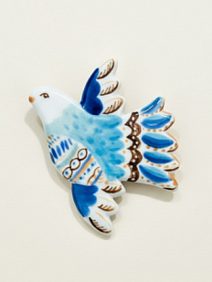 Брошь ручной работы Полина Гузеева «Птичка», сине-зелёная, фарфор