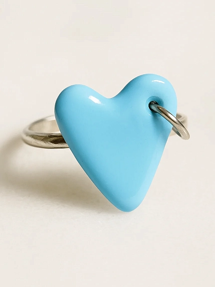 Кольцо ручной работы Радость Рядом Сердечко с кольцом, голубое, полимерная глина, незамкнутое, фото 1.