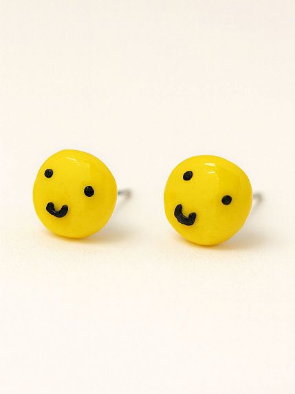 Серёжки-гвоздики «Смайлики», полимерная глина, фото 1.