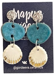 Серьги Мария Гордеева асимметричные составные, керамика, бело-голубые