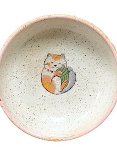 Пиала ручной работы Керемет «Котик с клубочком», розовая, керамика, 9 см