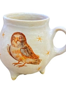 Кружка-котелок ручной работы Керумбия на ножках «Сова», белая, керамика, 350 мл