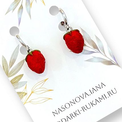 Серьги-конго «Земляника», полимерная глина, фото 3.