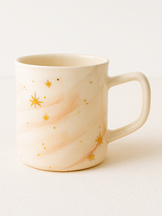 Кружка ручной работы с золотыми звёздочками, бело-розовая с разводами, фарфор, 450 мл