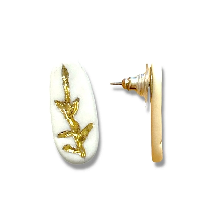 Серёжки-гвоздики из фарфора с позолотой «Цветочный орнамент», фото 2.