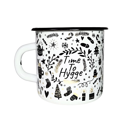 Эмалированная кружка Магтрэп «‎Time to hygge», чёрно-белая, 400 мл, фото 1.