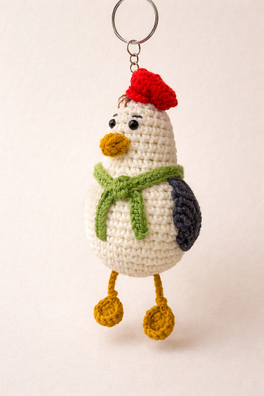 Вязаный брелок «Чайка» с зеленым шарфиком, фото 2.