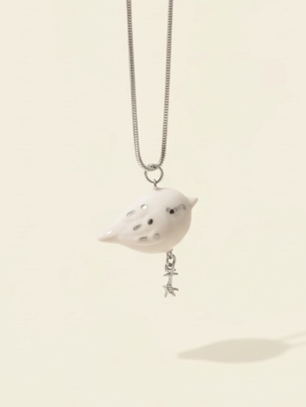 Подвеска ручной работы РУКИ В ГЛИНЕ с птичкой, серебристая, фарфор, фото 2.