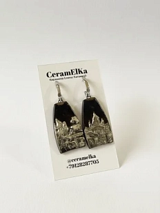 Серьги КерамЕлКа «Медный всадник», фарфор, черно-серебристые