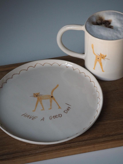 Тарелка ручной работы Ладан керамика «Have a good day/cat», 20 см, фото 4.
