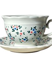 Чайная пара ручной работы в синие и красные розочки «Винтаж», полуфарфор, 250 мл