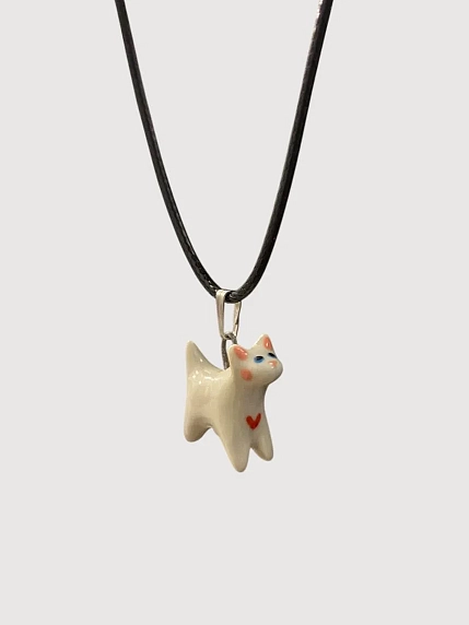 Подвеска ручной работы Боттери керамика «‎Котик белый», керамика, фото 1.