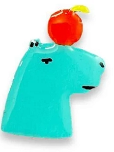 Брошь ручной работы «Капибара с яблоком» голубая, дерево