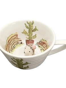 Чашка для чая ручной работы Мадам де Тюль с фигуркой внутри Ёжик и кактусы, фарфор, 250 мл