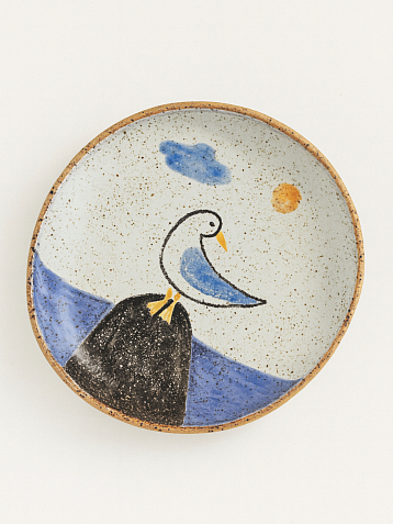 Тарелка ручной работы «Чайка на камне», белая, керамика, 17 см, фото 2.