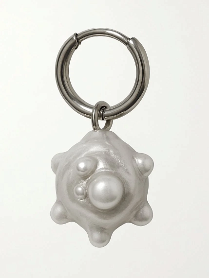 Моносерьга ПетПоллиПокет Пузыри, полимерная глина, серебристая, фото 2.