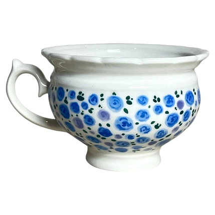 Чашка для чая ручной работы Slowday Ceramics в голубой цветочек «Винтаж», полуфарфор, 250 мл, фото 2.