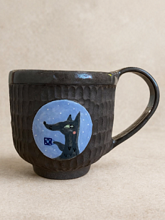 Кружка ручной работы Коврижка «Серый волк», керамика, серо-коричневая