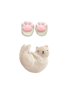 Набор Радость Рядом брошь «Котик» и серёжки-гвоздики «Лапки», белый, полимерная глина