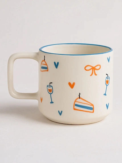 Кружка ручной работы РУКИ В ГЛИНЕ «Суету навести охота», бело-синяя, 350 мл, фото 2.