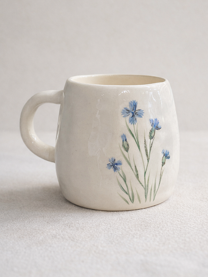 Кружка ручной работы Верба керамика бочонок «Васильки», керамика, 300 мл, фото 2.