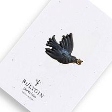 Брошь ручной работы Bulygin «Голубка Пикассо», фарфор, чёрно-золотистая